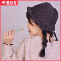 Hat female Han soft girl solid color cute hat autumn and winter hat lace wool hat ruffle casual knitted fisherman