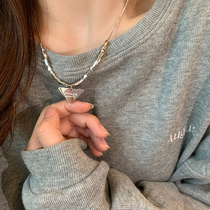 Titanium steel triangle small square necklace women ins tide hip hop earth cool bundi cold wind does not fade sweatshirt chain men