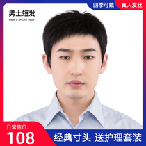 Wig mens short hair middle-aged and elderly real hair Silk Board inch flat head Korean version handsome natural man real hair full head cover