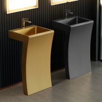 Strong steel black stainless steel wash basin One-piece gold column washbasin Hotel floor-to-ceiling washbasin