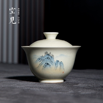 Empty Jingdezhen Sancai Gaiwan Teacup Single Kung Fu tea set High-end Teacup with lid Ceramic hand grab pot