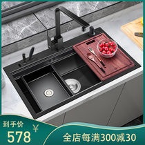 Black nano kitchen sink single tank 304 stainless steel hand wash basin multifunctional sink large household