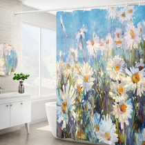 Oil painting bathroom waterproof shower curtain set small Daisy toilet curtain curtain shower Wood shower curtain anti-mold hanging curtain