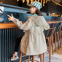 Girl autumn windbreaker 2021 New 11 childrens foreign style 10 year old girl spring and autumn Net red long waist coat