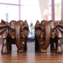 Elephant ornaments Zhaocai town house solid wood carving crafts large elephant pair auspicious decorating home living room office