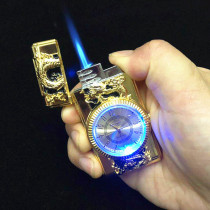 Real watch inflatable lighter with light straight rushing windproof creative holiday gift metal colorful light electronic watch