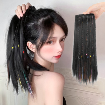 Wig female long straight hair ponytail dirty braid strap bright silk temperament female group high ponytail natural invisible roll straight hair tail