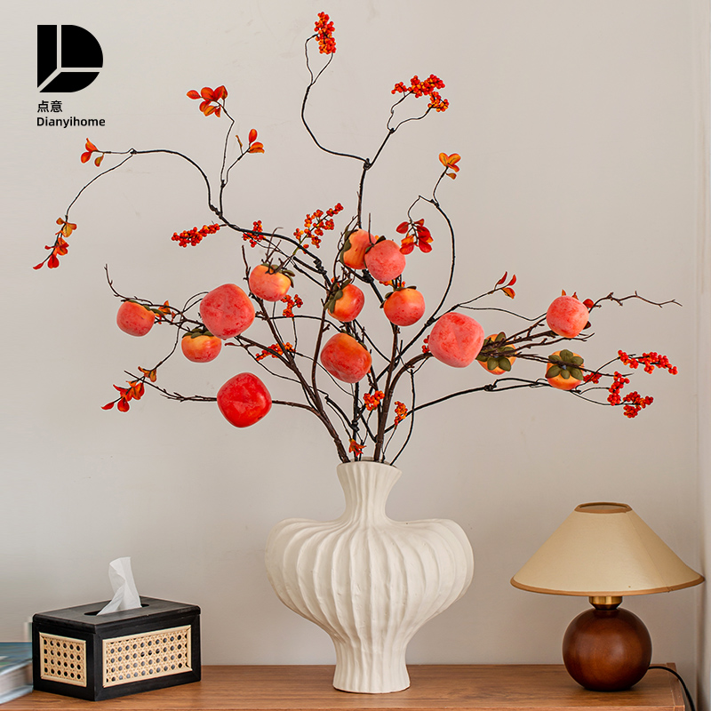 赤い果実フォーチュンフルーツ造花造花装飾リビングルームの装飾高級花新年の装飾花柿ザクロ