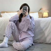 New Net red pajamas Womens Spring and Autumn long sleeve round neck set Korean ins students cute home clothes can be worn outside