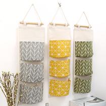 Creative cotton and linen waterproof storage bag hanging multi-layer hanging pocket fabric door behind the sundries storage bag storage bag