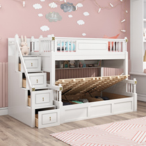 Full solid wood American style childrens bunk bed Custom bunk bed High box multifunctional White girl high and low bed bunk bed