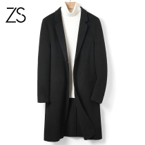 Double-sided cashmere coat men 21 winter suit collar thickened woolen woolen coat medium and long black wool trench coat tide