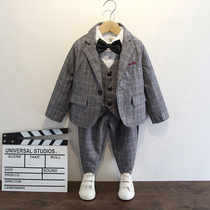 Boy suit suit handsome British plus velvet thickened autumn and winter foreign flower children wedding dress children suit winter