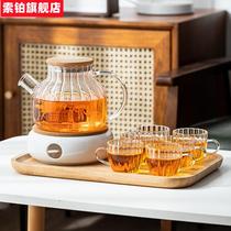 Fruit teapot heating base candle cooking tea home heat-resistant glass tea set Nordic style flower tea cup set