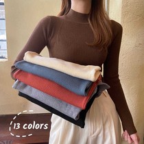 Core-spun semi-high collar pullover Autumn and winter short long-sleeved base shirt sweater knitted womens coat Korean version tight slim