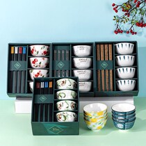 520 Valentines Day Fathers Day gift hand-painted bowl chopsticks set ceramic gift home Bowl tableware high-end gift box