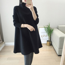 Small pregnant women autumn and winter dress not showing belly knit top fashion sweater skirt high collar base shirt