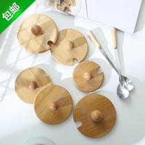 Round Universal with top cup lid Wooden cup lid mug cover glass cup lid solid wood spoon stainless steel suction spoon