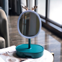 led makeup mirror with light desktop Net red female patch with drawer small mirror wind dormitory desktop portable dressing mirror