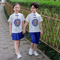 June 1 Childrens Day blue and white porcelain performance costume Chinese style short sleeves summer costume primary school students class uniform kindergarten uniform