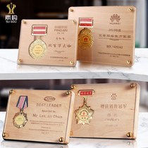  Solid wood trophy medal listing custom creative recognition honor authorization card custom annual meeting excellent employee souvenir