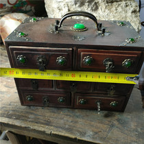Antique wood art furniture wood treasure box gems inlaid seven pumping boxes wrapped pulp old road appreciation collection
