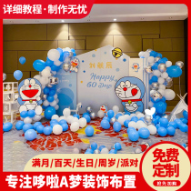 Doraemon balloon robot cat birthday decoration scene arrangement boy 1 year old full moon 100-day feast background wallboard