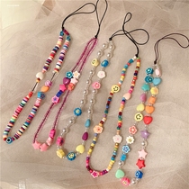 Korean version of ins creative bohemian acrylic short rainbow beaded mobile phone chain star butterfly lanyard wrist
