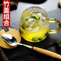 Japanese-style hammer pattern cup with handle Glass teacup Female ins water cup Household breakfast milk cup Tea drinking cup