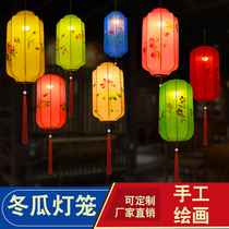 Chinese fabric hand-painted lantern imitation classical Palace Lantern restaurant Teahouse aisle creative wax gourd fabric hanging lamps