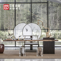 Modern new Chinese walnut tea table Big board wood log acrylic foot table Sales office Hotel bed and breakfast furniture