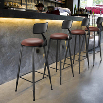American chair Solid wood high stool Bar chair Household backrest Bar high stool Simple Wrought iron front desk high foot table and chair