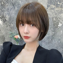 Wig short hair female summer simulation wave head real hair silk full head sleeve type medium hair real natural clavicle hair cover