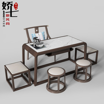  New Chinese tea table Office Kung Fu tea table and chair combination Modern simple solid wood rock board tea table Balcony tea table