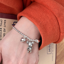 Japan and South Korea 925 sterling silver round bead love bear bracelet female simple ins small elastic rope bracelet to send girlfriends girlfriend