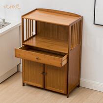 Wine cabinet with door cupboard wine cabinet locker microwave stove rack tea cabinet kitchen shelf sideboard solid wood bamboo cabinet