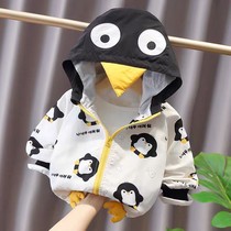 Female baby spring hooded coat cute little penguin boy casual shirt thin zipper shirt child child tide