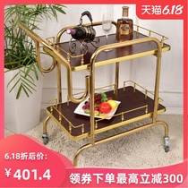 Three-story solid wood wine car dining car mobile delivery titanium service car hotel stainless steel trolley luxury hotel