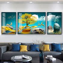 Living room decoration painting new Chinese hanging painting triple wall painting sofa background wall painting Nordic light luxury Lucky Fortune elk murals