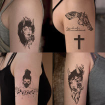 12 dark black tattoo stickers male tide personality waterproof female durable net safflower arm ins wind simulation is not permanent