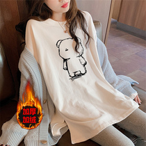 Pregnant women base shirt in autumn and winter with long split long sleeve T-shirt loose velvet hair warm foreign coat