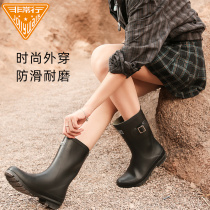 Rain boots womens mid-tube fashion autumn and winter wear adult water shoes women waterproof non-slip natural rubber garden rain boots