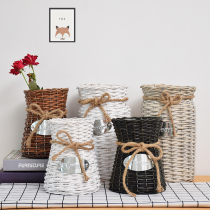 Wintered rattan vase pastoral flower basket flower arrangement dried flower woven flower bucket living room decoration floor flower pot flower pot