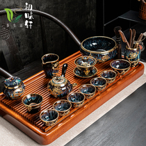Golden inlaid jade kiln to build a ceramic kung fu tea set set cup tea cup teapot whole set of household high-grade gifts