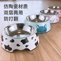 Cat Bowl double bowl dog pelvis dog bowl large number dog food basin large dog dog food basin anti-overturning stainless steel pet rice bowl