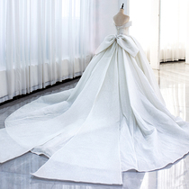 One shoulder main wedding dress bride 202021 New Court big tailing summer French light starry girl V collar