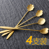 Net red cherry blossom spoon petal long handle coffee spoon dessert spoon creative cup spoon mixing spoon stainless steel flower long spoon