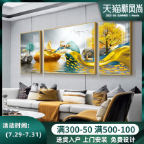Living room decorative painting Sofa background wall Light luxury mural triptych stone to run modern simple Chinese crystal porcelain hanging painting