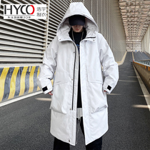 HYCO trendy hooded long down jacket mens winter thick warm white duck down overcoat