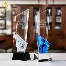 Color printing crystal trophy custom-made high-grade creative trophy medal lettering glass outstanding staff competition commemoration